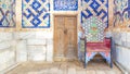 Vintage chair with a Muslim ornament at the entrance to the ancient mosque