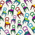 Vintage chairs seamless pattern background.