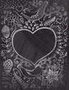 Vintage chalk background with floral ornament and heart in the m