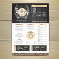 Vintage chalk drawing bakery menu design. Restaurant menu