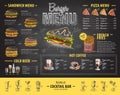 Vintage chalk drawing burger menu design. Fast food menu Royalty Free Stock Photo