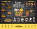 Vintage chalk drawing burger menu design. Fast food menu Royalty Free Stock Photo