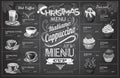 Vintage chalk drawing christmas coffe menu design. Restaurant me