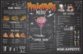 Vintage chalk drawing halloween menu design. Restaurant menu