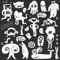 Vintage chalk monsters and freaks. Hand drawn vector illustration.