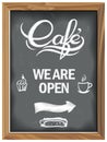 Vintage Chalkboard with Cafe open.