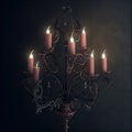 Generative AI: vintage chandelier isolated on black with candles