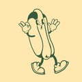 Vintage character design of hotdog