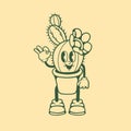 Vintage character design of a mini cactus
