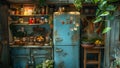 Vintage Charm: A Cozy Kitchen with Rustic Aesthetics and a Touch of Greenery