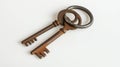 Rusty old keys on white background evoke vintage charm and mystery, symbolizing security and time. Perfect for designs