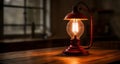 Vintage charm - A warm glow from a classic red desk lamp Royalty Free Stock Photo