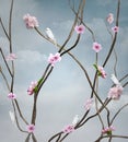 Vintage cherry branch with flowers