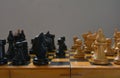 Vintage chess - board game, black figures Royalty Free Stock Photo