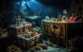 vintage chest with pirate treasures, jewels, at the bottom of the sea, generative ai Royalty Free Stock Photo