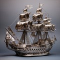 vintage Chinese ship steering silver sculpture model