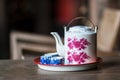 Vintage Chinese teapot and tea cups on wooden table,Chinese Tea Royalty Free Stock Photo