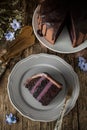Vintage chocolate cake with blueberry cream