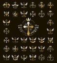 Vintage Christian crosses vector logos or emblems, heraldic design elements big set, classic style heraldry religion symbols,