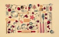 Vintage christmas background with a collection of many red check