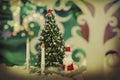 Vintage christmas background with fir tree candles Royalty Free Stock Photo