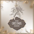 Vintage Christmas background with mistletoe branch
