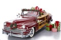 Vintage Christmas car. classic American car decorated for Christmas Royalty Free Stock Photo