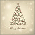 Vintage christmas card with holiday tree