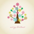 Vintage christmas card with holiday tree on the fl Royalty Free Stock Photo