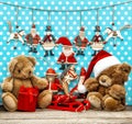 Vintage christmas decoration with antique toys Royalty Free Stock Photo