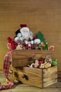 Vintage christmas decoration with Santa and wood. Royalty Free Stock Photo