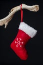 Vintage Christmas decorations hanging over black background Royalty Free Stock Photo