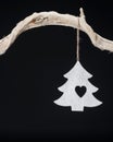 Vintage Christmas decorations hanging from tree branch with copy space Royalty Free Stock Photo