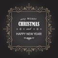 Vintage Christmas frame on chalkboard. Royalty Free Stock Photo