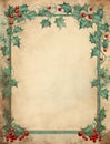 Vintage Christmas Frame With Mistletoe & Holly - Festive Fantasy Illustration.