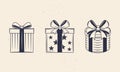 Vintage Christmas gift boxes set. Gift boxes icons isolated on white background. Royalty Free Stock Photo