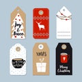 Vintage Christmas gift tags set. Hand drawn labels. Isolated vectors. Royalty Free Stock Photo