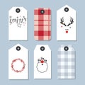 Vintage Christmas Gift Tags Set. Simple Labels Deer, Chain, Wreath and Santa.