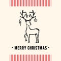 Vintage Christmas greeting card. Christmas and holiday card with deer in retro style. Vector Illustration. Royalty Free Stock Photo