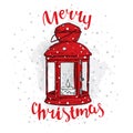 Vintage Christmas lantern and inscription. Vector illustration for a card or poster. New Year`s and Christmas. Winter. Royalty Free Stock Photo