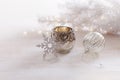 Vintage Christmas ornaments and candle over white background Royalty Free Stock Photo