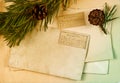 Vintage christmas postcard and envelope Royalty Free Stock Photo