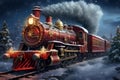 Vintage Christmas red train. Generate Ai Royalty Free Stock Photo