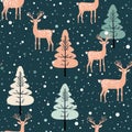 Vintage christmas reindeer seamless pattern in solid pastel colors for backgrounds and textiles Royalty Free Stock Photo