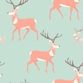 Vintage christmas reindeer seamless pattern with solid pastel colors in a charming vector style Royalty Free Stock Photo