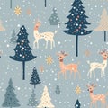 Vintage christmas reindeer seamless pattern with solid pastel colors in delightful vector style Royalty Free Stock Photo