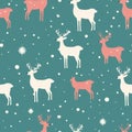 Vintage christmas reindeer seamless pattern in solid pastel colors for festive holiday design Royalty Free Stock Photo