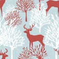 Vintage christmas reindeer seamless pattern in solid pastel colors, red and white, vector style Royalty Free Stock Photo