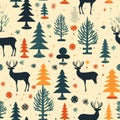 Vintage christmas reindeer seamless pattern in solid pastel colors, vector illustration Royalty Free Stock Photo