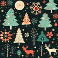 Vintage christmas reindeer seamless pattern in solid pastel colors, vector style for holiday design Royalty Free Stock Photo